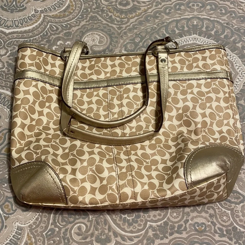 Gold coach purse with lavender inside